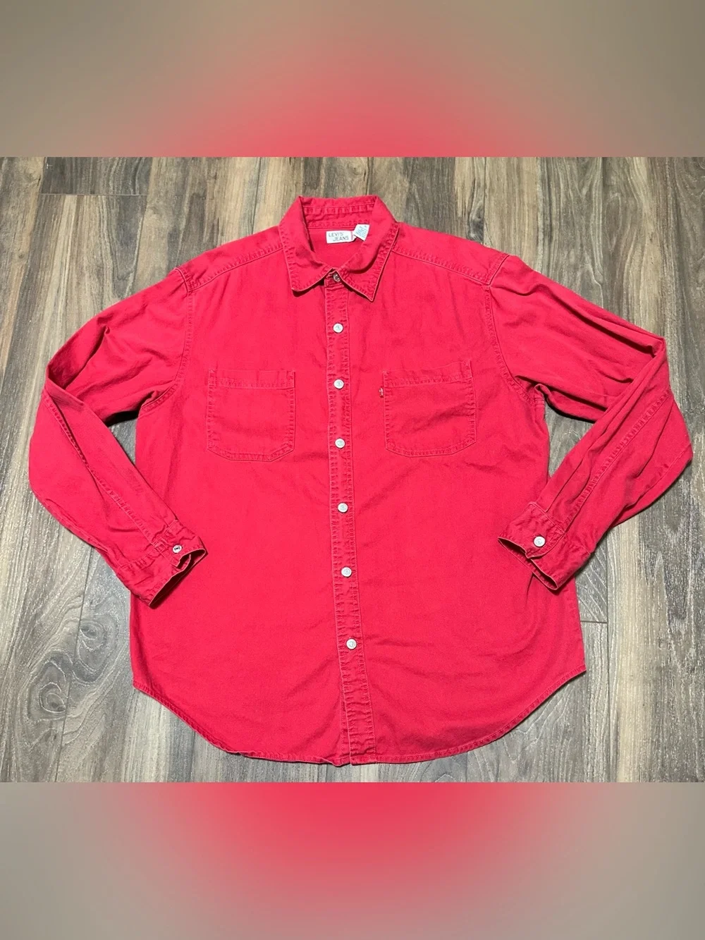 Vintage Levi’s Red Tab Red Denim Jean Shirt Metal Buttons Men’s Large Loose Fit